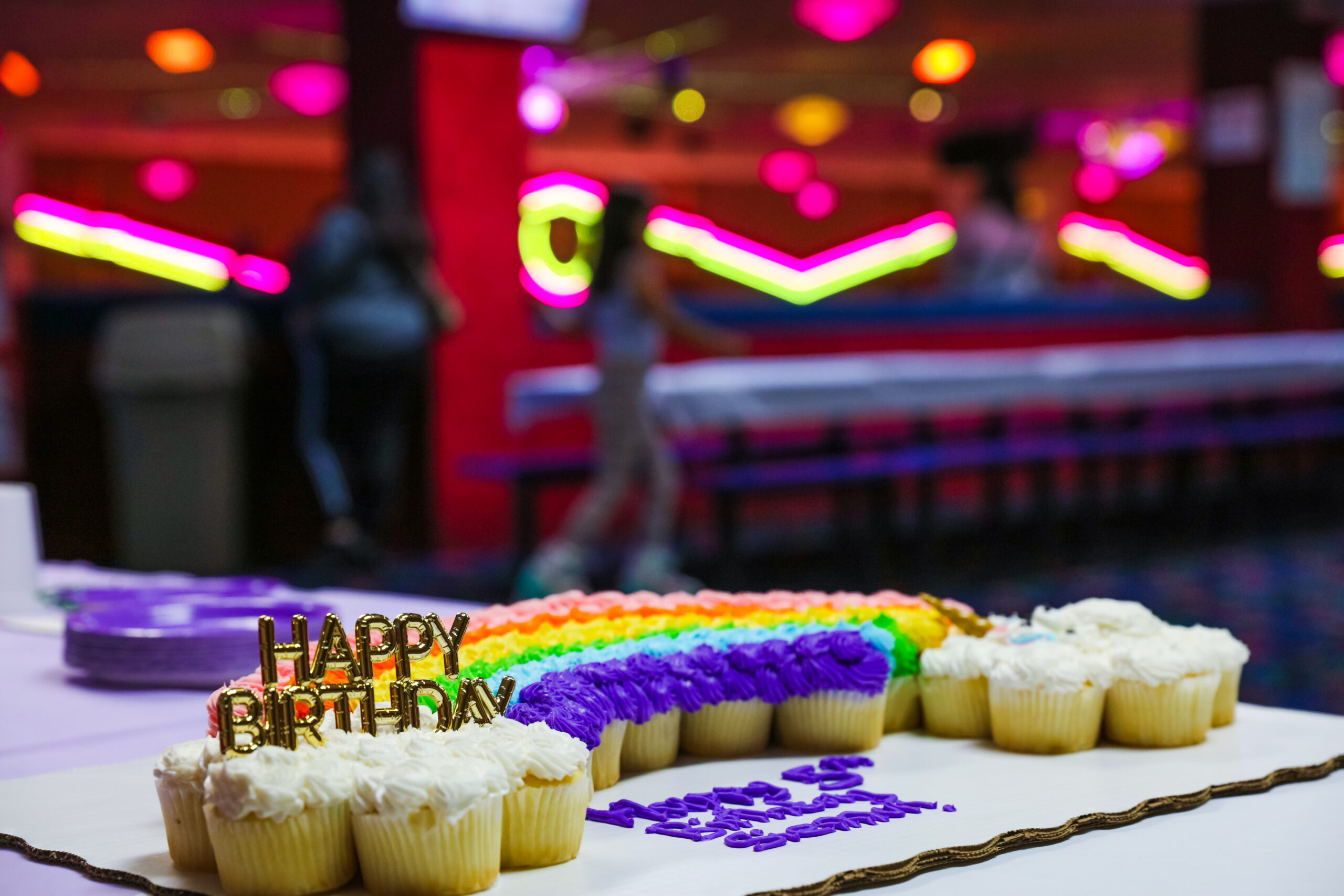 Kids celebrating a birthday party at Fountain Valley Skating Center